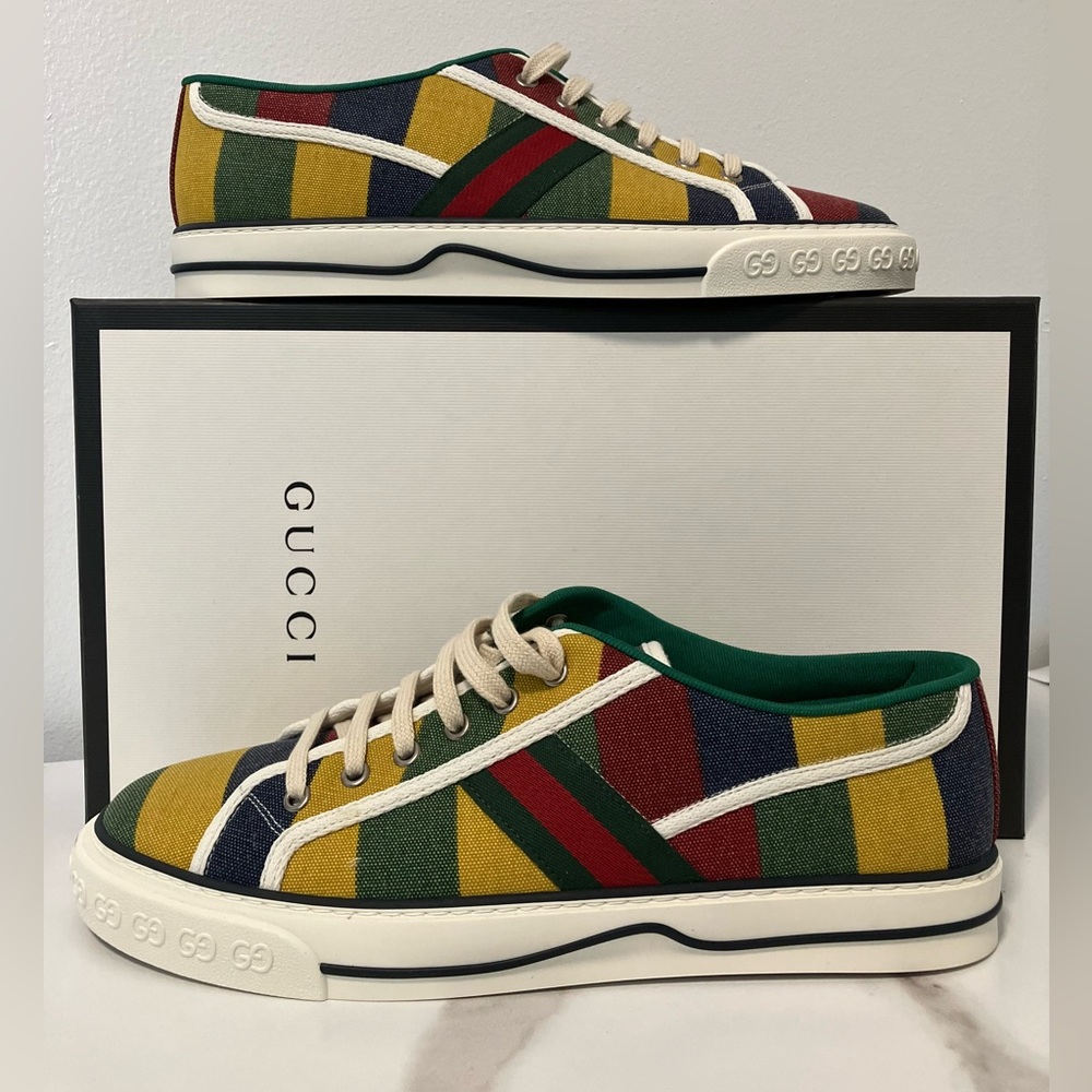 Men's Gucci Tennis 1977 sneaker in Baiadera stripe print canvas